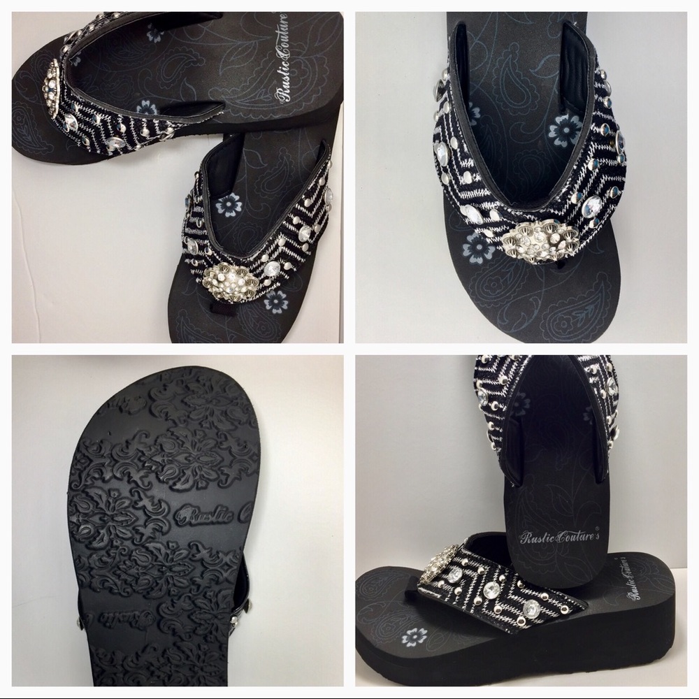Bling Flip Flops -  Black Chevron Rhinestone